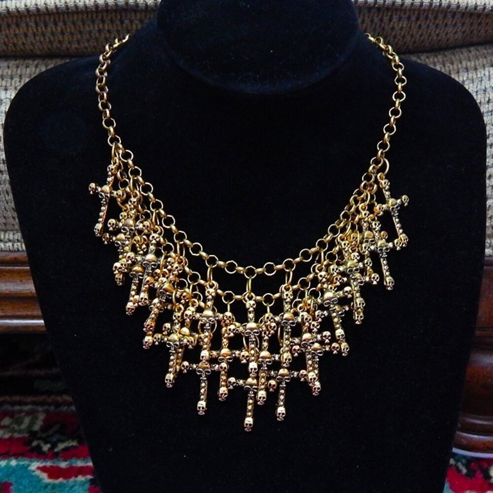 Crosses Skull Skeleton Pirate Goth Vampire Cosplay Halloween Statement Necklace